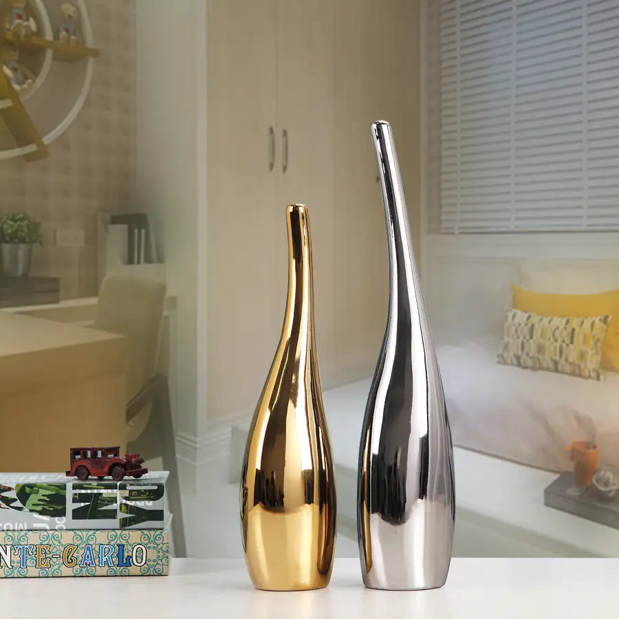 Nordic Gold Plating Ceramic Vases Model Room Home Decor